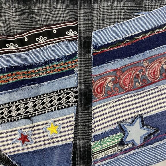 Upcycled Flannel Shirt Shacket Womens Large Skull Cowboy Jacket Grunge Patchwork - Picture 9 of 15